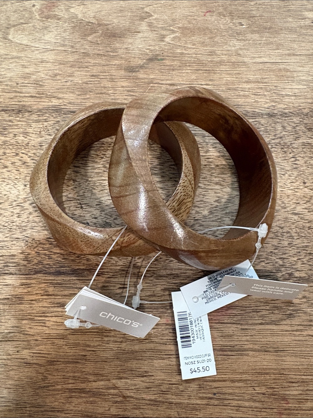 Chico's Natural Wood Tone Bangle Bracelet Set